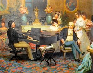 Chopin speelt piano in de salon van prins Radziwil door Henryk Siemiradzki