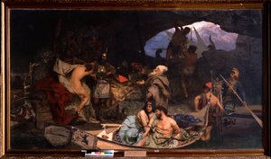 Les corsaires. (Scène waar ze hun buit en gevangenen (gijzelaars) in een grot brengen). Schilderij door Henryk Siemiradzki (1843-1902) door Henryk Siemiradzki
