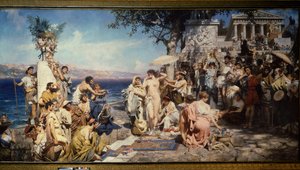 Phryne op het feest van Poseidon in Eleusis door Henryk Siemiradzki