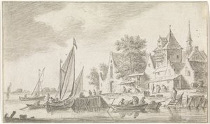 Gezicht op een dorp aan een rivier