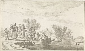 Riviergezicht met aangemeerde roeiboot door Hendrik Spilman