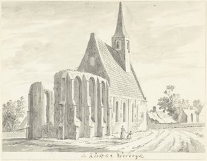 Gezicht op het Witte Kerkje te Noordwijkerhout door Hendrik Tavenier