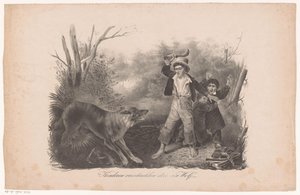 Kinderen en een wolf in het bos door Hendrik Wilhelmus Last