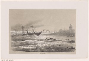 Schip in problemen bij het strand tijdens de storm van 28 mei 1860 door Hendrik Wilhelmus Last