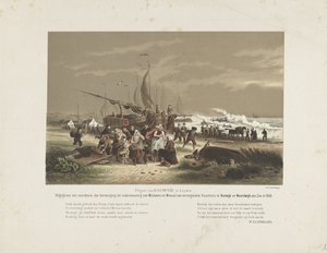 Strandgezicht met treurende vissersvrouwen, 1868 door Hendrik Wilhelmus Last