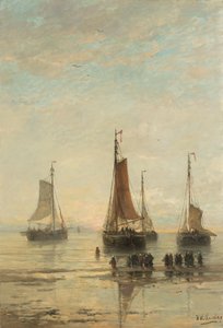 Scheveningse boten met stompe boeg voor anker