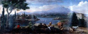 Italiaans Landschap, met Rustende Koeherders door Hendrik van (studio of) Lint