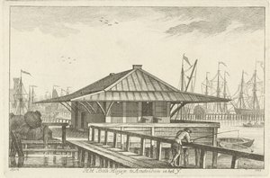 Bothuisje te Amsterdam in het IJ door Hendrik van Hilten