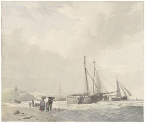 Gezicht op het strand bij Scheveningen door Hendrikus van de Sande Bakhuyzen
