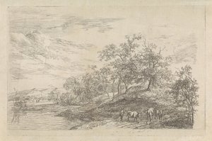 Heuvellandschap met herder met koeien door Hendrikus van de Sande Bakhuyzen