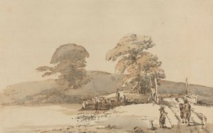 Landschap met een brug door Heneage Finch fourth Earl of Aylesford