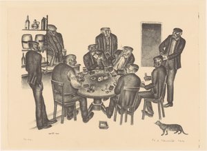Kaartspelende mannen in een bar door Henk Henriët (signed by artist)