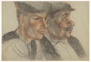 Portret van twee onbekende mannen met petten door Henk Henriët