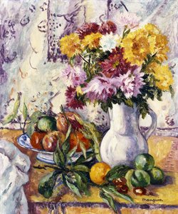 Chrysanten en Fruit door Henri Charles Manguin