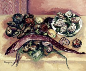 Stilleven met paling (Stilleven met zee-egels en paling) door Henri Charles Manguin