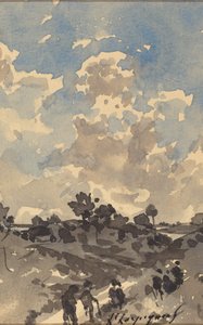 Een Landschap met Figuren die Langs een Pad Lopen door Henri-Joseph Harpignies