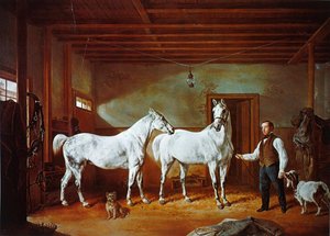 Stal van de familie Stuyvesant, ca. 1854 (kleur litho) door Henri (after) Delattre