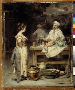 De keuken: een kok en een meid in een keuken