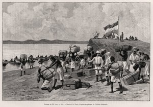 Oversteek van de Nijl. Gravure door A. Paris ter illustratie van het verhaal 