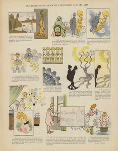 De gelukkige invloed van alcoholisme op de kunsten. Illustratie voor Le Rire door Henri Avelot