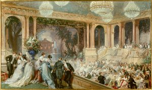 Diner in de Tuilerieën door Napoleon III. Een receptie onder het Tweede Keizerrijk door Henri Baron