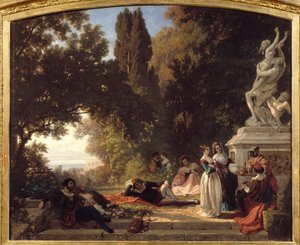 Zomeravond in Italië. Schilderij door Henri Baron (1816-1885)