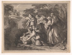 Mozes wordt gevonden door de dochter van de farao door Henri Bonnart