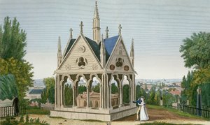 Het graf van Heloise en Abelard op de Père Lachaise begraafplaats, 1815-20 (kleurgravure)