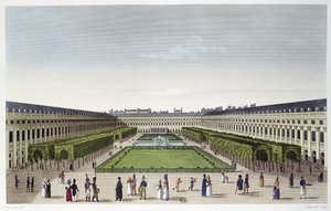 Uitzicht op de Tuinen van het Palais Royal, gezien vanaf de Galeries de Bois, gegraveerd door Aubert Fils, c.1815-20 door Henri Courvoisier Voisin