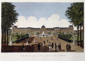 Uitzicht op het paleis en de tuin van de Tuileries - in “Vues de Paris” door Courvoisier