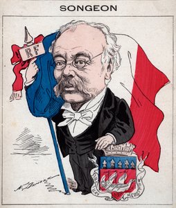 Portret van Jacques Songeon (1818-1899) voormalig voorzitter van de gemeenteraad van Parijs - karikatuur door Henri Demare in 
