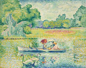 Varen in het Bois de Boulogne; Promenade en barque au bois de Boulogne door Henri Edmond Cross