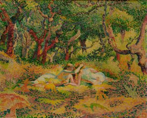 Twee naakte vrouwen onder een kurkeik door Henri Edmond Cross