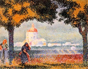 De kerk van Santa Maria degli Angeli bij Assisi, 1909 door Henri Edmond Cross