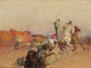 Een groep Noord-Afrikaanse ruiters door Henri Emilien Rousseau