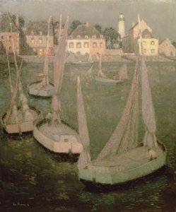 Bretagne haven bij maanlicht