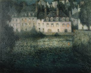 Huis aan de rivier in het maanlicht, Quimperle door Henri Eugene Augustin Le Sidaner