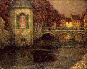 Nacht in Normandië door Henri Eugene Augustin Le Sidaner