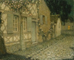 Het Huis van de Tuinman in het Maanlicht, Gerberoy door Henri Eugene Augustin Le Sidaner
