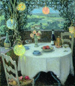 De tafel onder lantaarns (olieverf op doek)