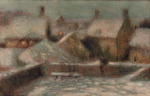 Sneeuwscène avond door Henri Eugene Le Sidaner