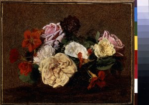 Rozen en Oost-Indische kers in een vaas