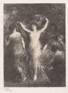Dansende en toekijkende vrouwen door Ignace Henri Jean Fantin Latour