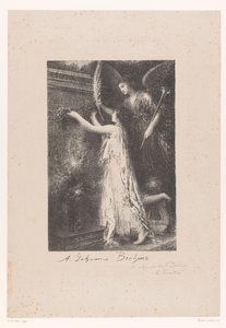 Engel en personificatie van de roem brengen erekrans bij graftombe van Johannes Brahms