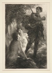 De schemering der goden: Act III, Siegfried en de Rijndochters door Ignace Henri Jean Fantin Latour