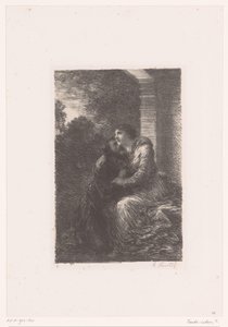 Lohengrin en Elsa omhelzen elkaar in de bruidssuite door Ignace Henri Jean Fantin Latour