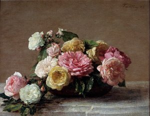 Rozen in een kopje. Schilderij door Henri Fantin-Latour door Ignace Henri Jean Fantin Latour