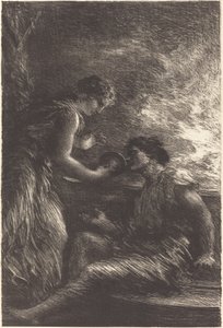Sieglinde en Siegmund uit Act I van "De Walkure" door Ignace Henri Jean Fantin Latour