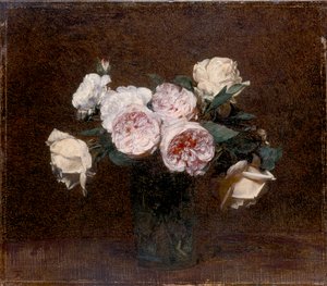 Stilleven: roze, witte en gele rozen, 1894 door Ignace Henri Jean Fantin Latour