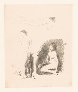 Studieblad met drie naakte vrouwen door Ignace Henri Jean Fantin Latour